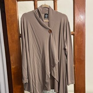 Bobeau Beige Asymmetrical Button Tunic/Wrap
